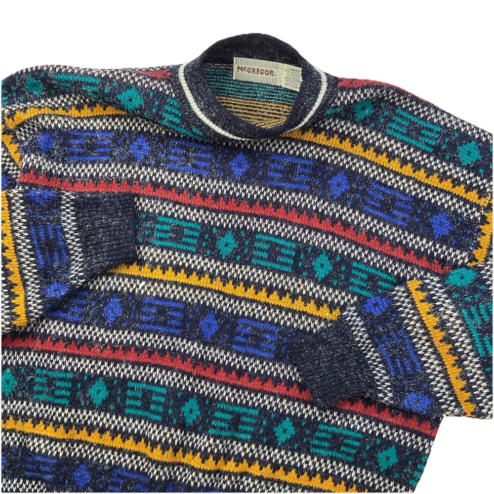 Vintage McGregor Geometric Pattern Knit‎ Sweater Mens L Multicolor 80s 90s Retro